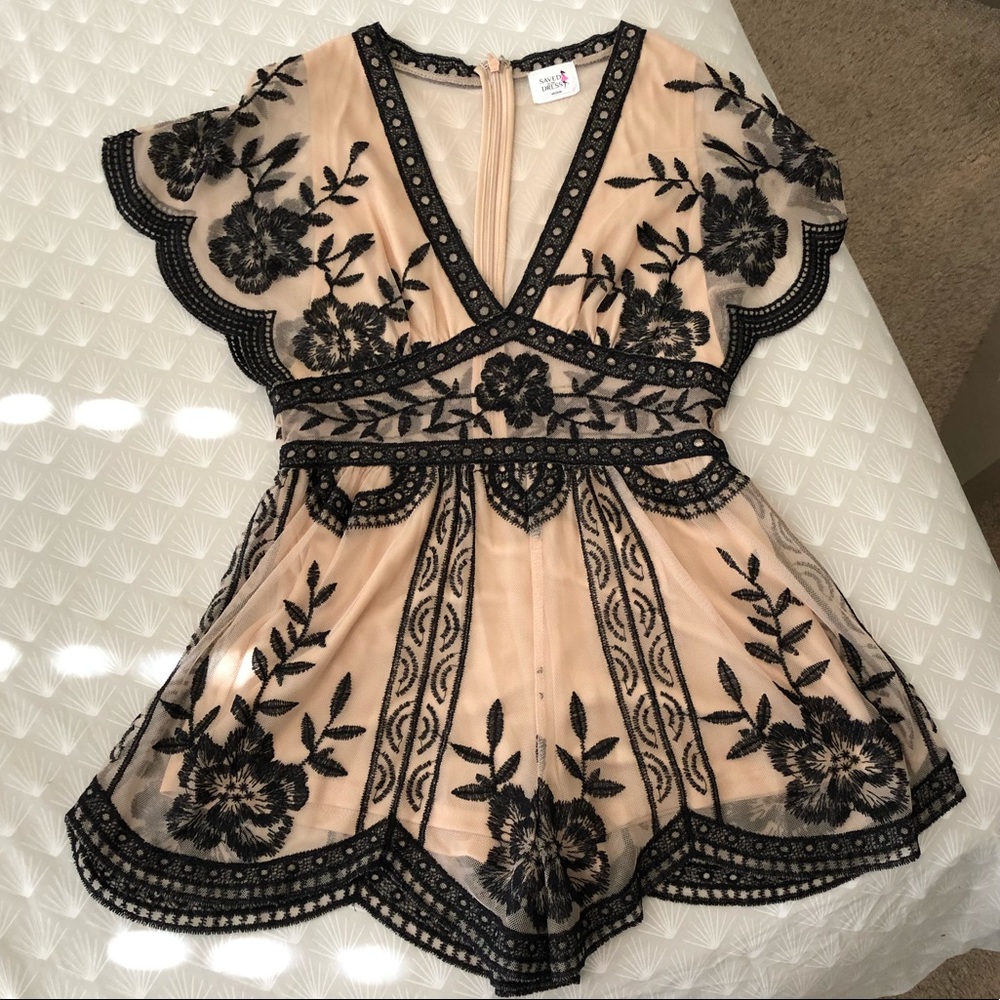 Nude and Lace Romper Red Dress Boutique